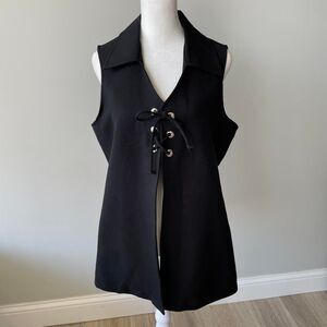 Black Sleeveless Lace Up Fly Away Tuxedo Jacket Vest Women's Large Vintage Y2K